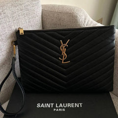 Saint Laurent Black Pouch in Matelassé Leather