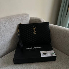Saint Laurent Black Pouch in Matelassé Leather