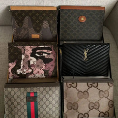 Gucci Bicolor GG Jumbo Clutch / Beige GG Canvas and Brown Leather