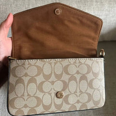 Coach Envelope Clutch Crossbody in Signature Canvas- Beige