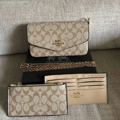 Coach Envelope Clutch Crossbody in Signature Canvas- Beige