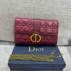 Christian Dior Burgundy Lady Dior Chain Pouch