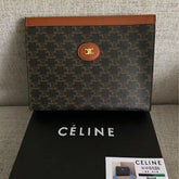 Celine Triomphe canvas PVC & leather Pouch Brown