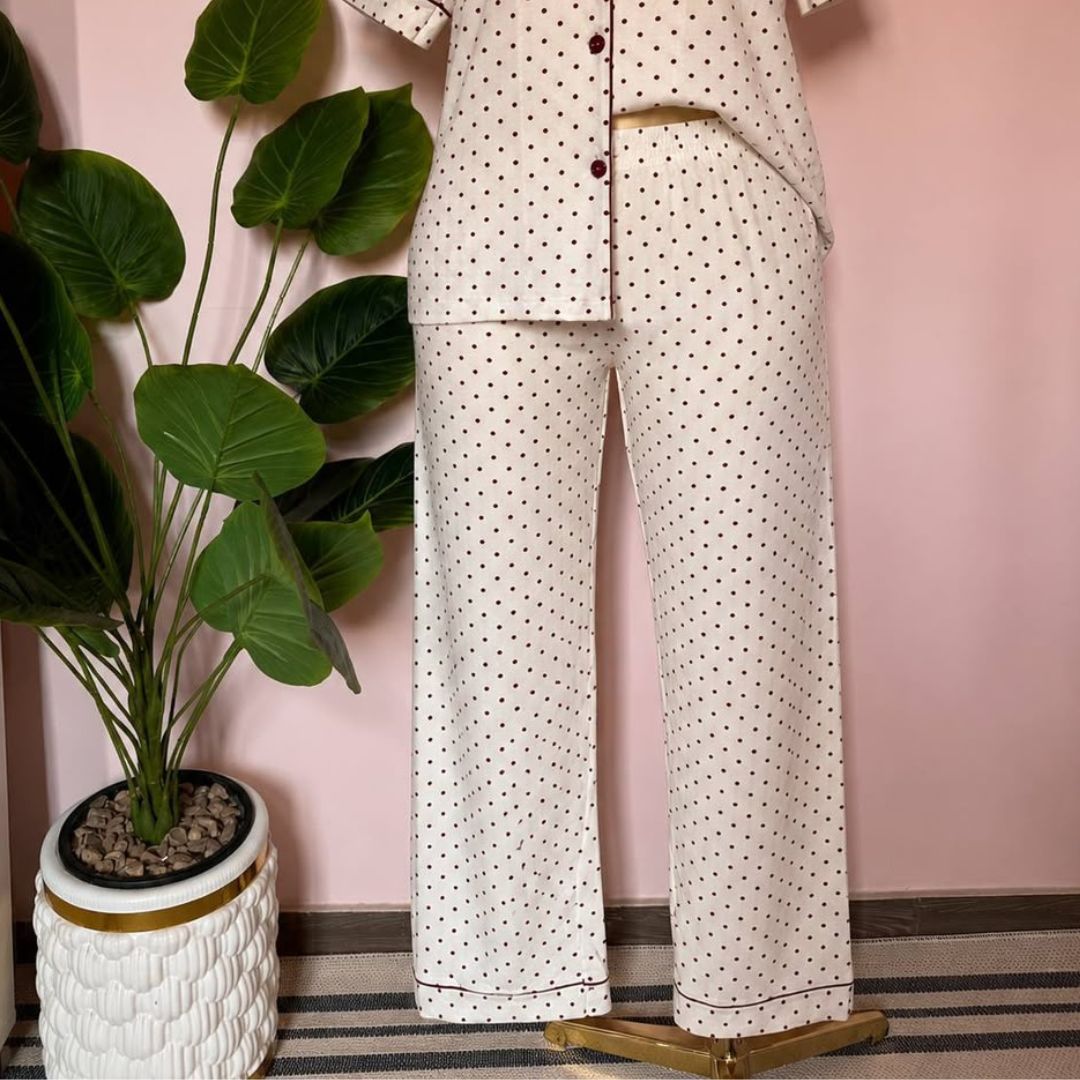 Burgundy Dots Pijama Set 🤍