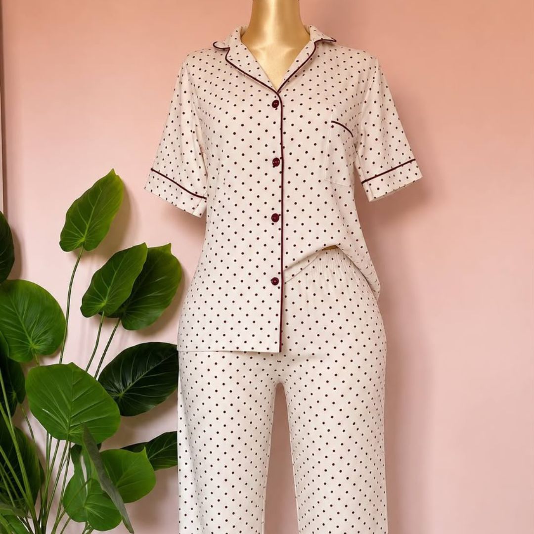 Burgundy Dots Pijama Set 🤍