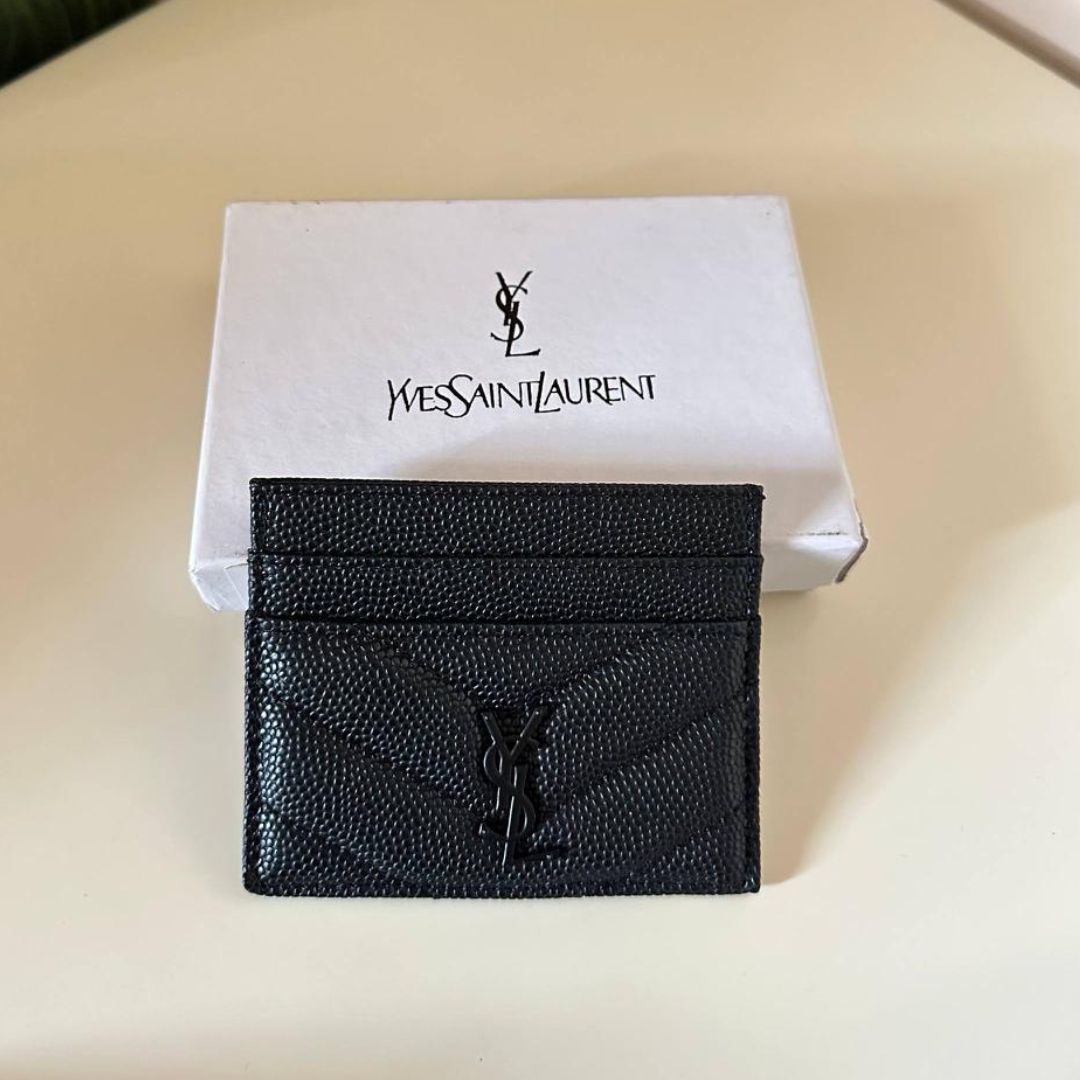 Saint Laurent Monogram Quilted Leather Card Holder - Black