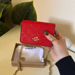 COACH Mini Signature Leather Wallet on Chain - Red