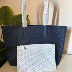 Lacoste Women's Double Sided Two Tone Large - Navy Blue / white