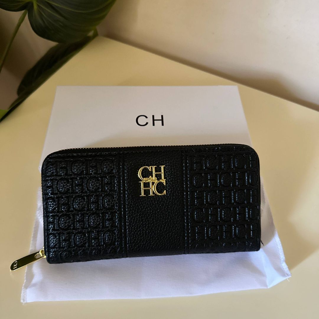 CH Embossed Leather Wallet –  Black