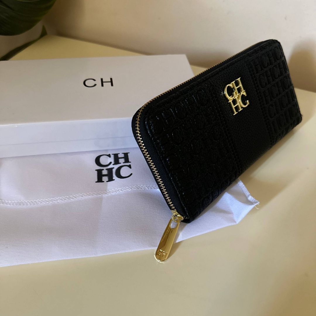CH Embossed Leather Wallet –  Black