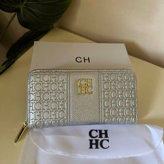 CH Embossed Leather Wallet –  Silver