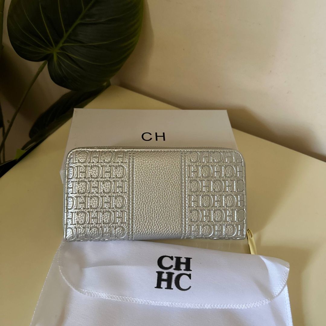 CH Embossed Leather Wallet –  Silver