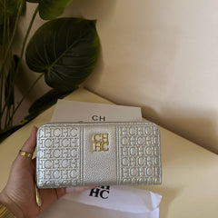 CH Embossed Leather Wallet –  Silver