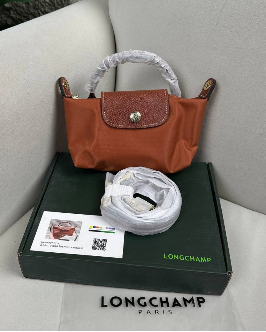 Longchamp Le Pliage Mini Green Pouch with Handle in Recycled Canvas - Cognac