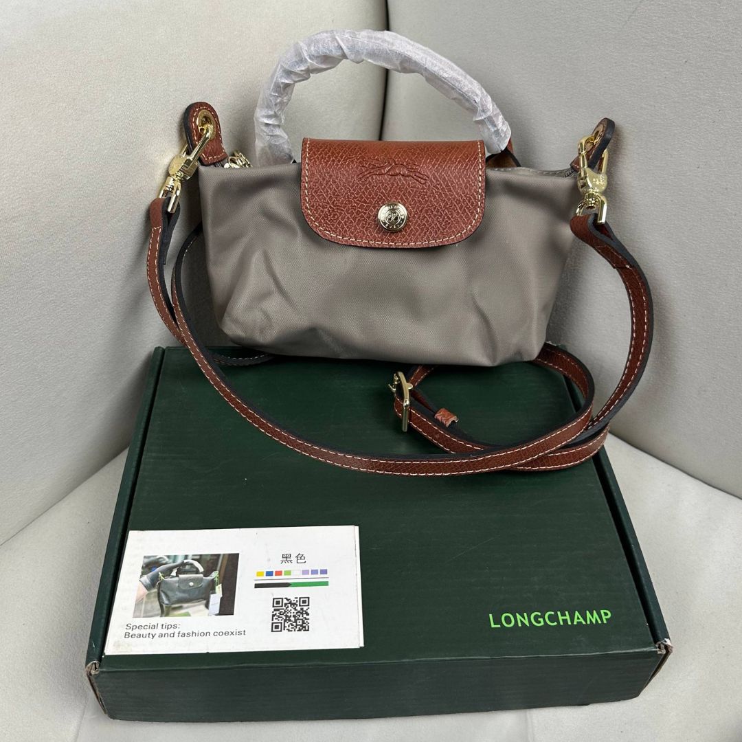 Longchamp Le Pliage mini Pouch with Handle - Taupe