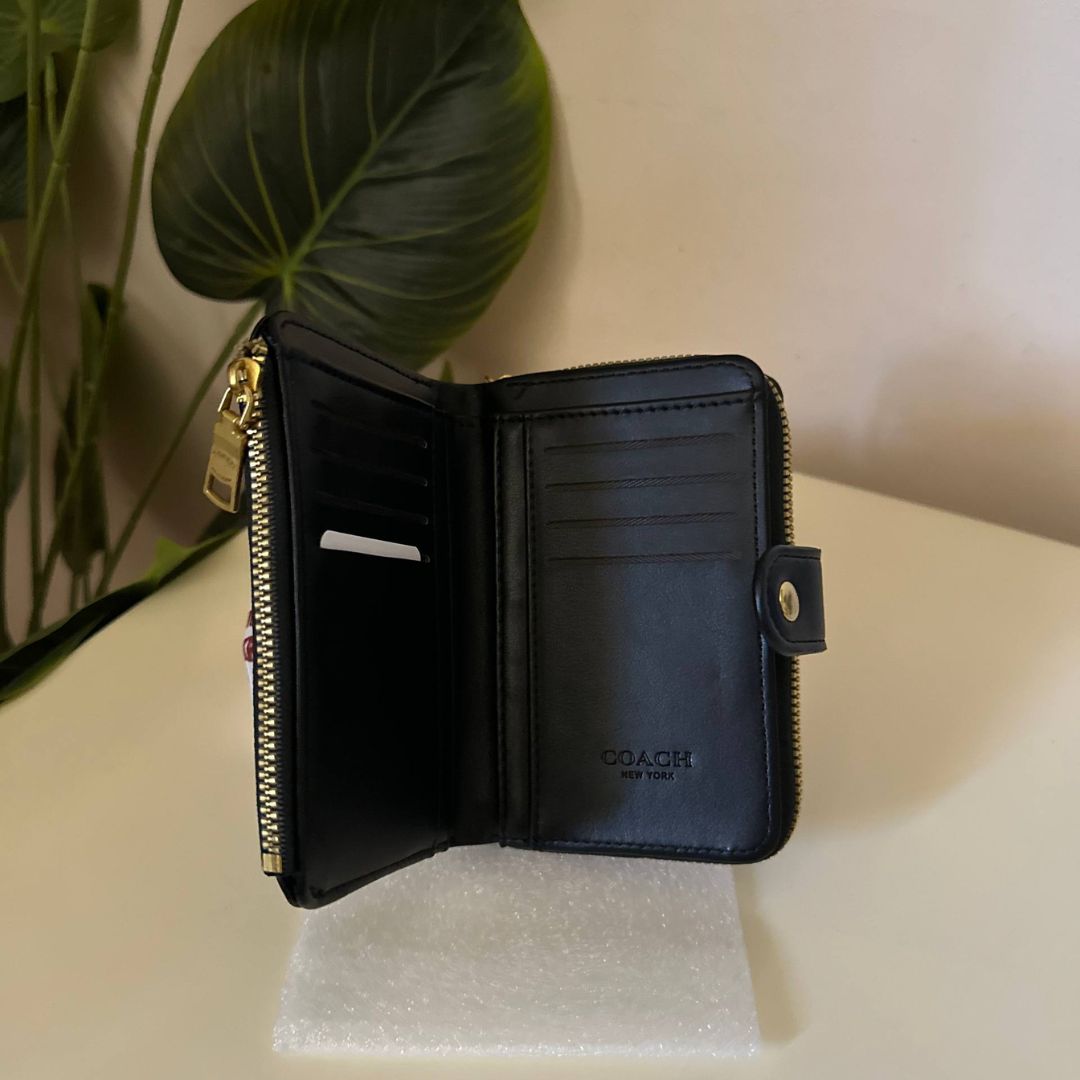 Coach Signature Zip Around Wallet – Black