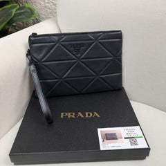 Prada Black Quilted Leather Pouch with Wrist Strap - Black