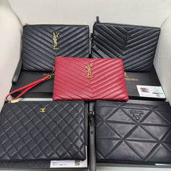 Saint Laurent Black Quilted Pouch with Gold-Tone Hardware - Black