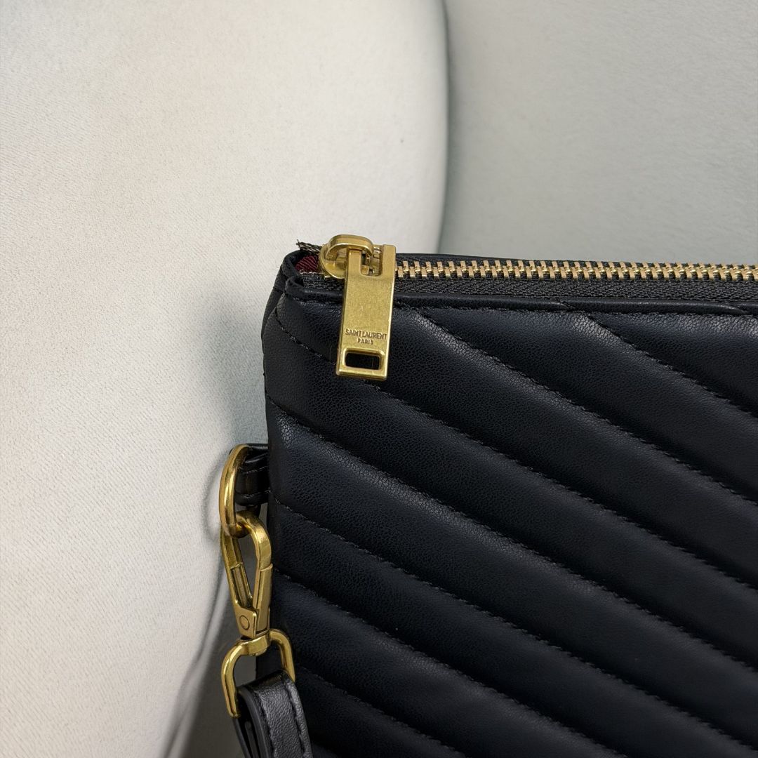 Saint Laurent Black Quilted Pouch with Gold-Tone Hardware - Black