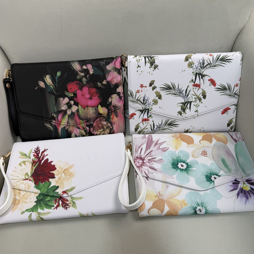 Ted Baker HELINII White Petal Print Envelope Pouch Bag - White Full Pattern