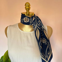 Navy Beige Floral Scarf 💙