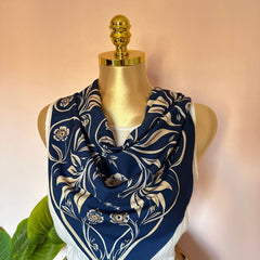 Navy Beige Floral Scarf 💙