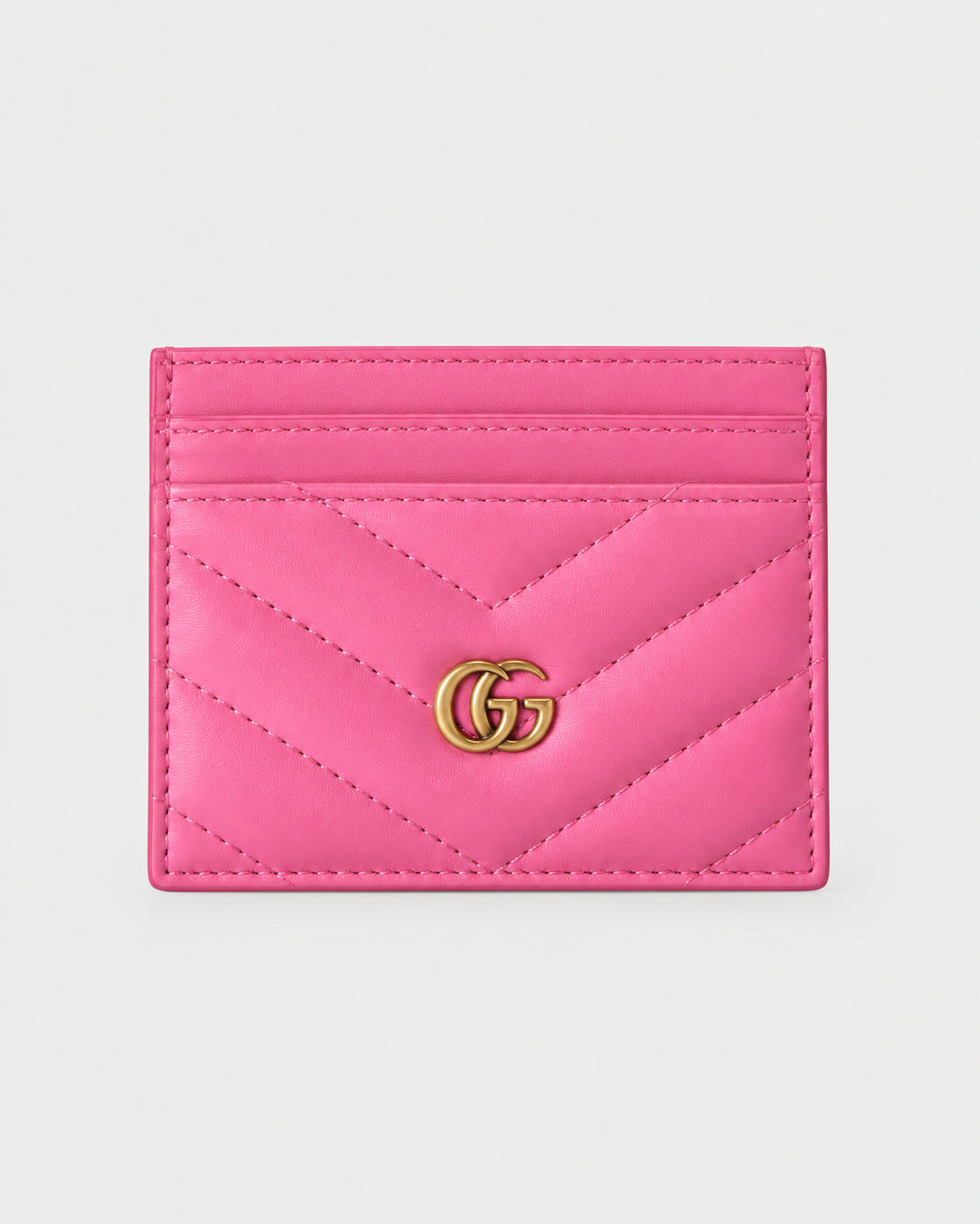 GUCCI Calfskin Matelassé GG Marmont Card Holder Dark Pink