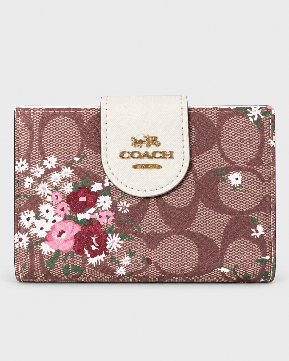 Coach Pebbled Leather Zip Around Wallet - Floral Tan
