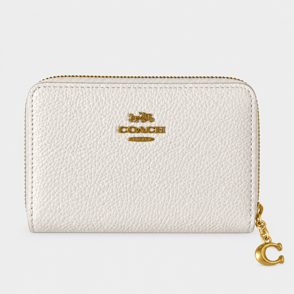 Coach Pebbled Leather Zip Around Wallet - Ivory white