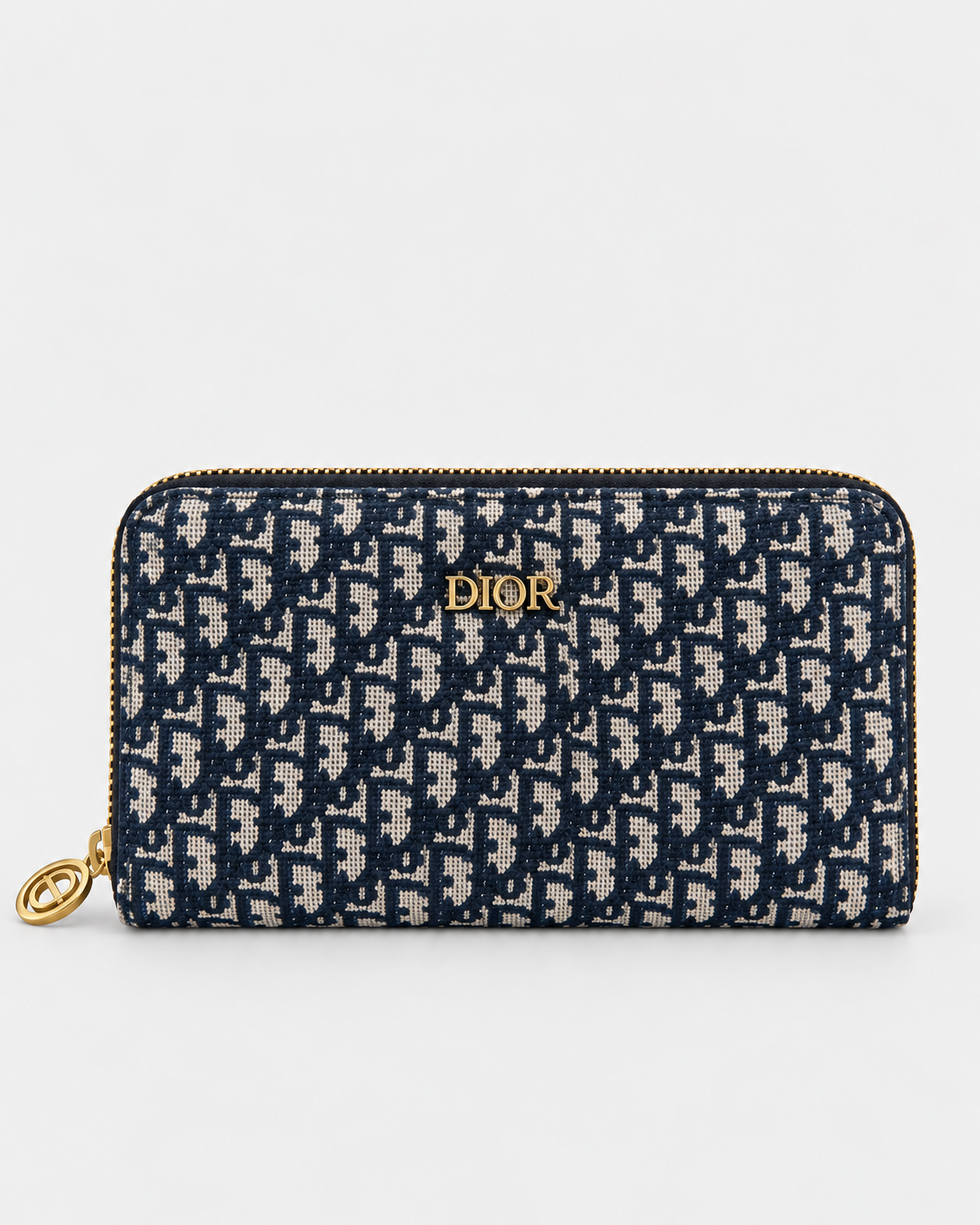 Dior Oblique Zip Wallet  - navy blue