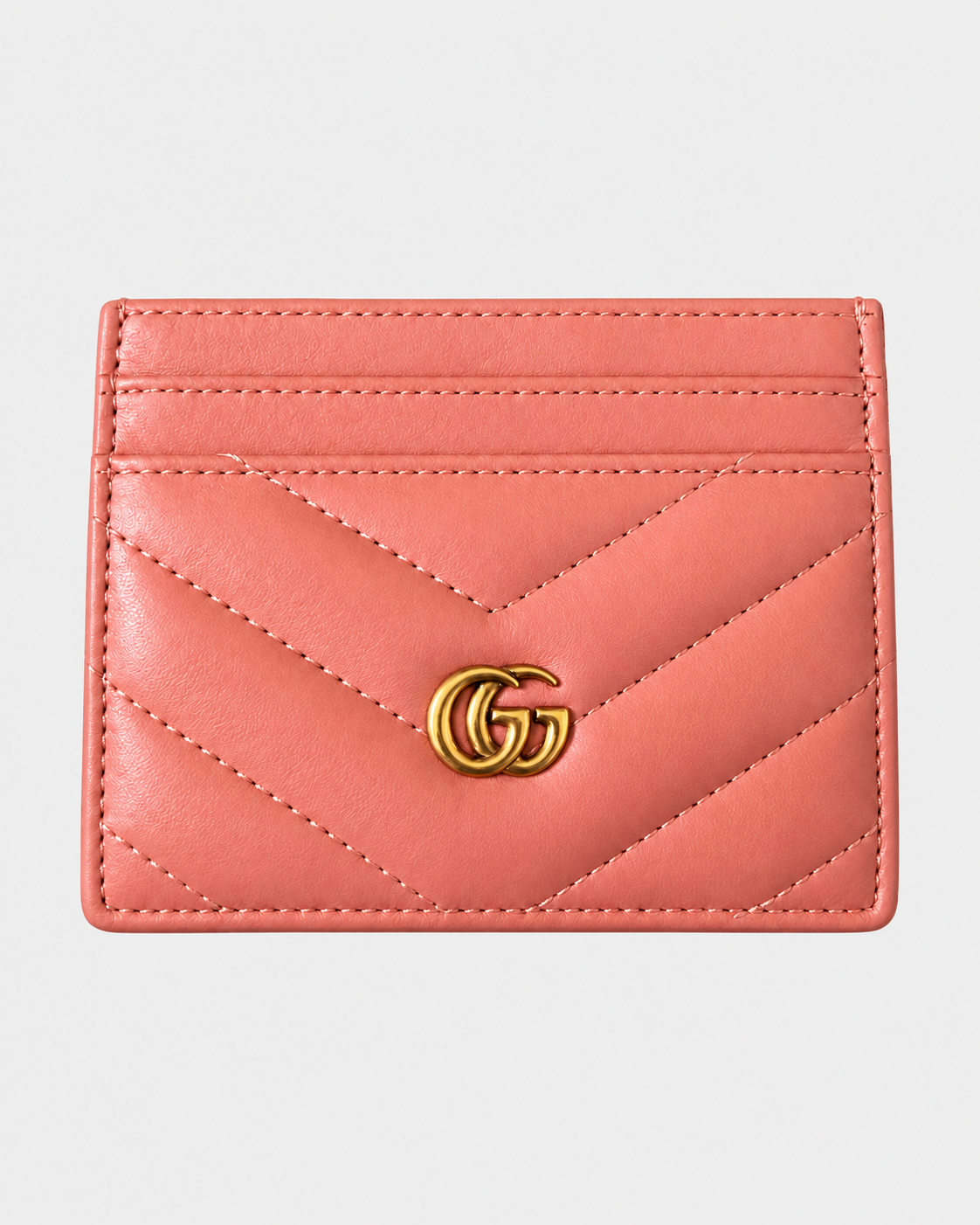 GUCCI Calfskin Matelassé GG Marmont Card Holder Pink