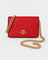 COACH Mini Signature Leather Wallet on Chain - Red