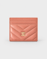 Chanel Lambskin Camellia Embossed Card Holder Pink