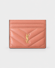 Saint Laurent Monogram Quilted Leather Card Holder - Pink