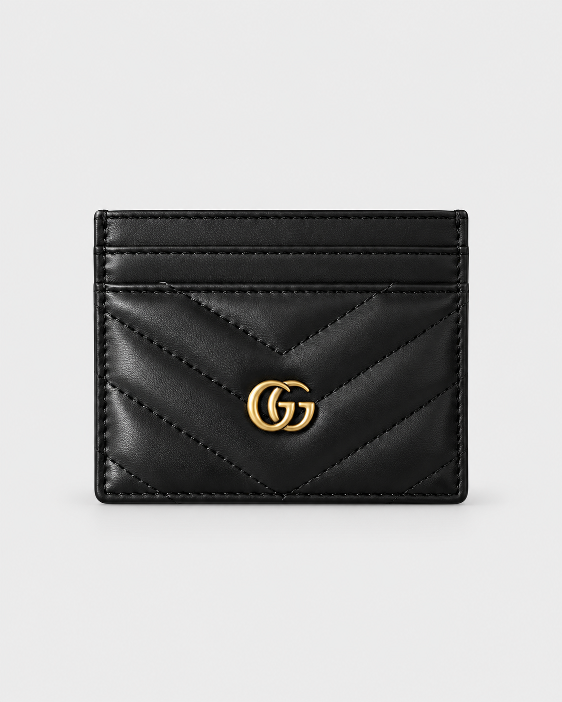 GUCCI Calfskin Matelassé GG Marmont Card Holder Black