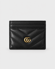 GUCCI Calfskin Matelassé GG Marmont Card Holder Black