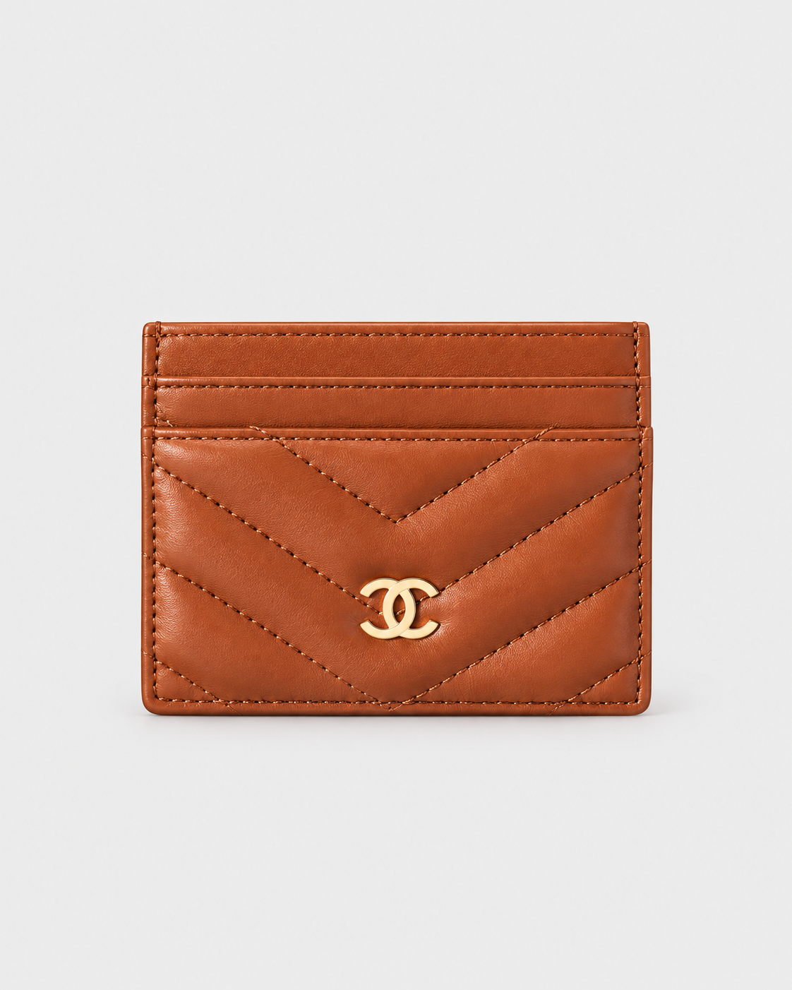 Chanel Lambskin Camellia Embossed Card Holder Brown