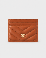 Chanel Lambskin Camellia Embossed Card Holder Brown