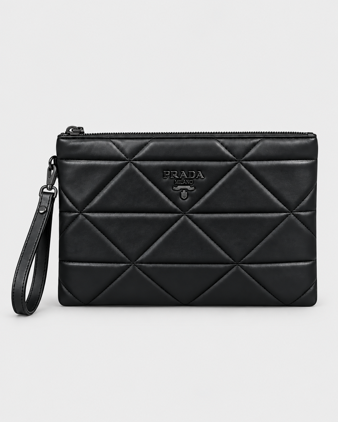 Prada Black Quilted Leather Pouch with Wrist Strap - Black