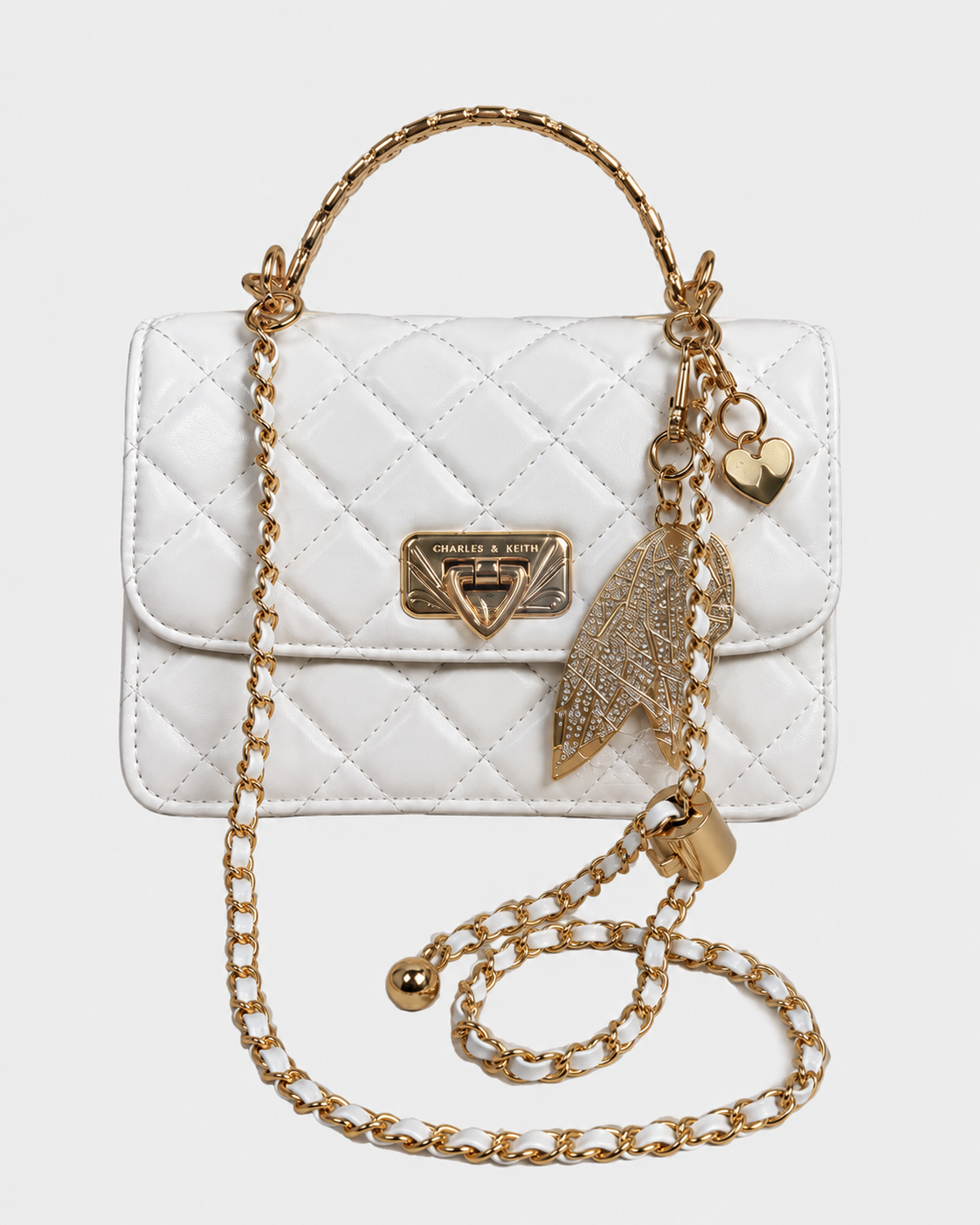 Charles & Keith Cressida Quilted Top Handle Bag - White