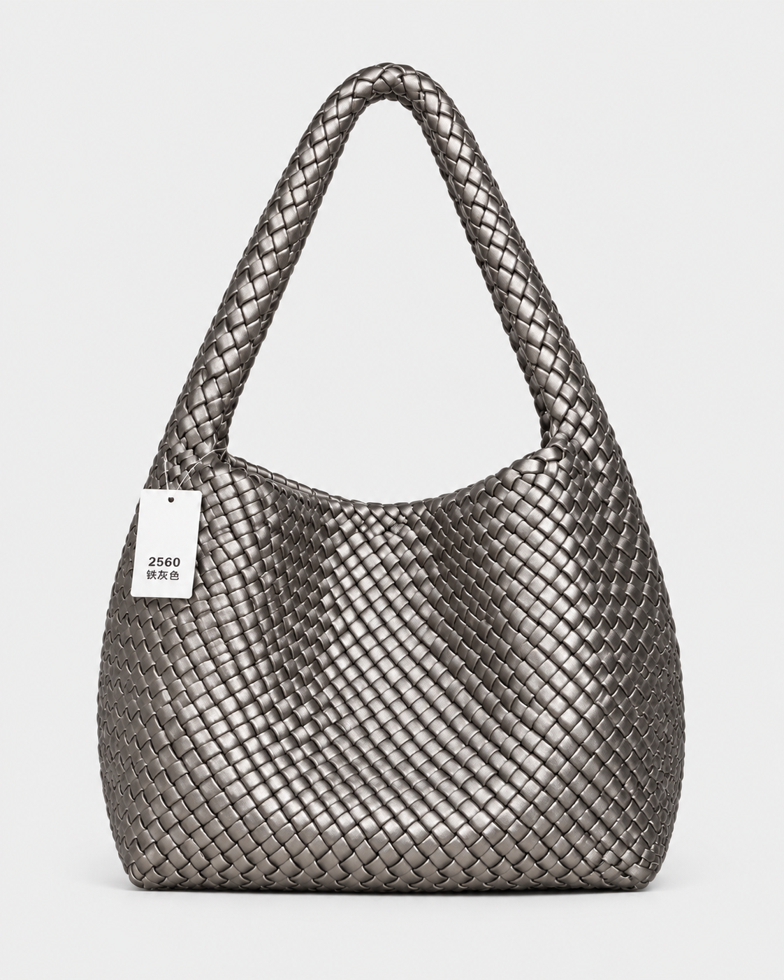 Bottega Veneta Intrecciato Woven Leather Hobo Bag Medium Gold with Charm - silver