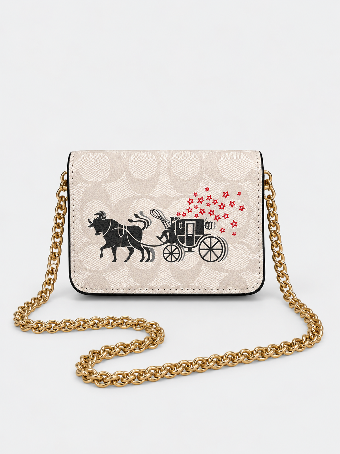 Coach Small Card- Cash Cross Body. Red & Horse & Carriage On - Tan Signature Leath