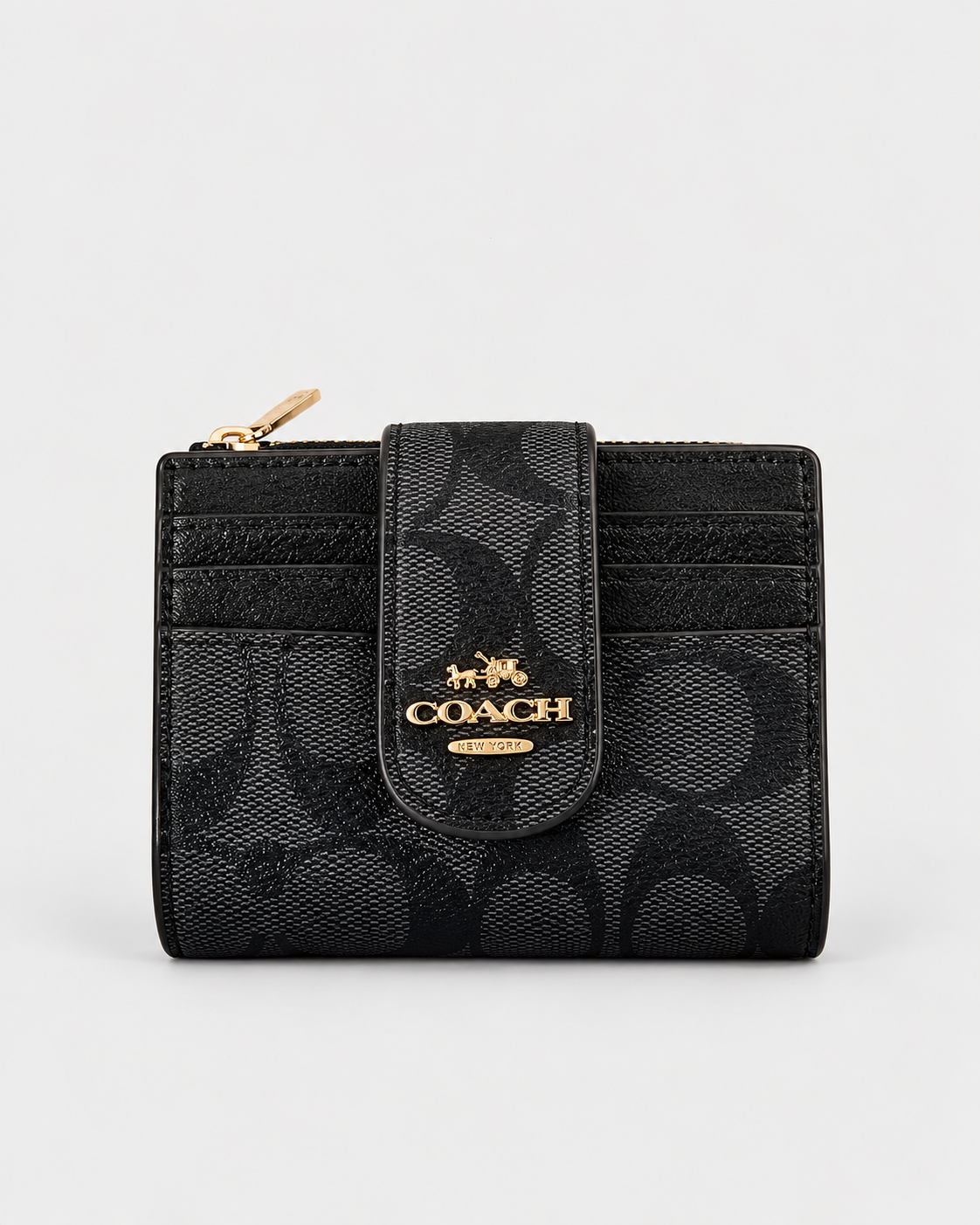 COACH Medium Corner Zip Wallet In Signature Canvas Walnut/Black