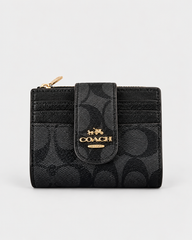 COACH Medium Corner Zip Wallet In Signature Canvas Walnut/Black
