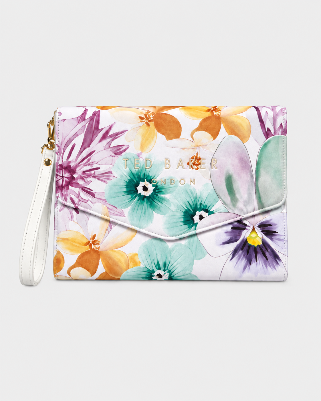 Ted Baker HELINII White Petal Print Envelope Pouch Bag - White Full Pattern