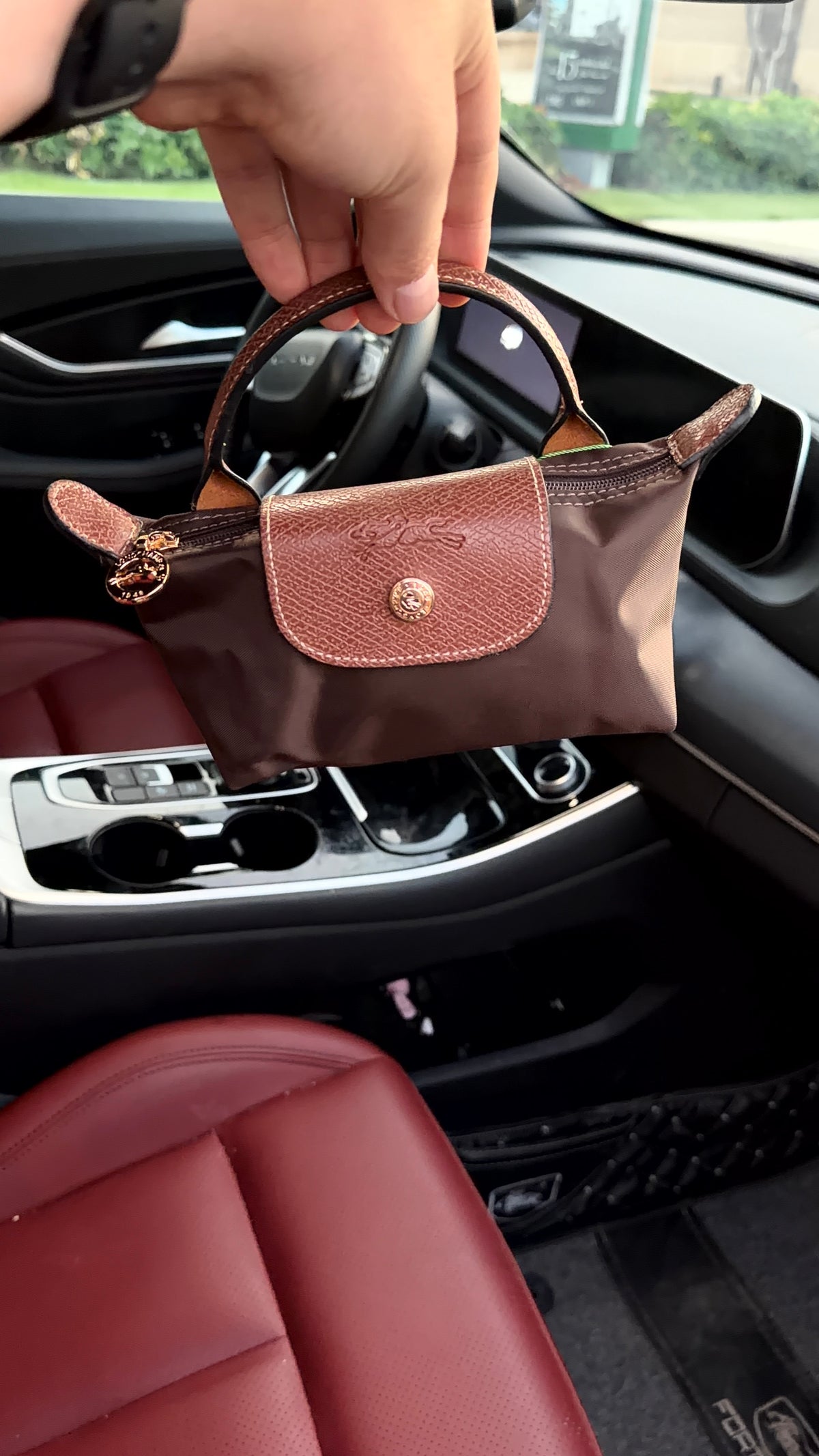 Longchamp Le Pliage mini Pouch with Handle - Ebny Brown