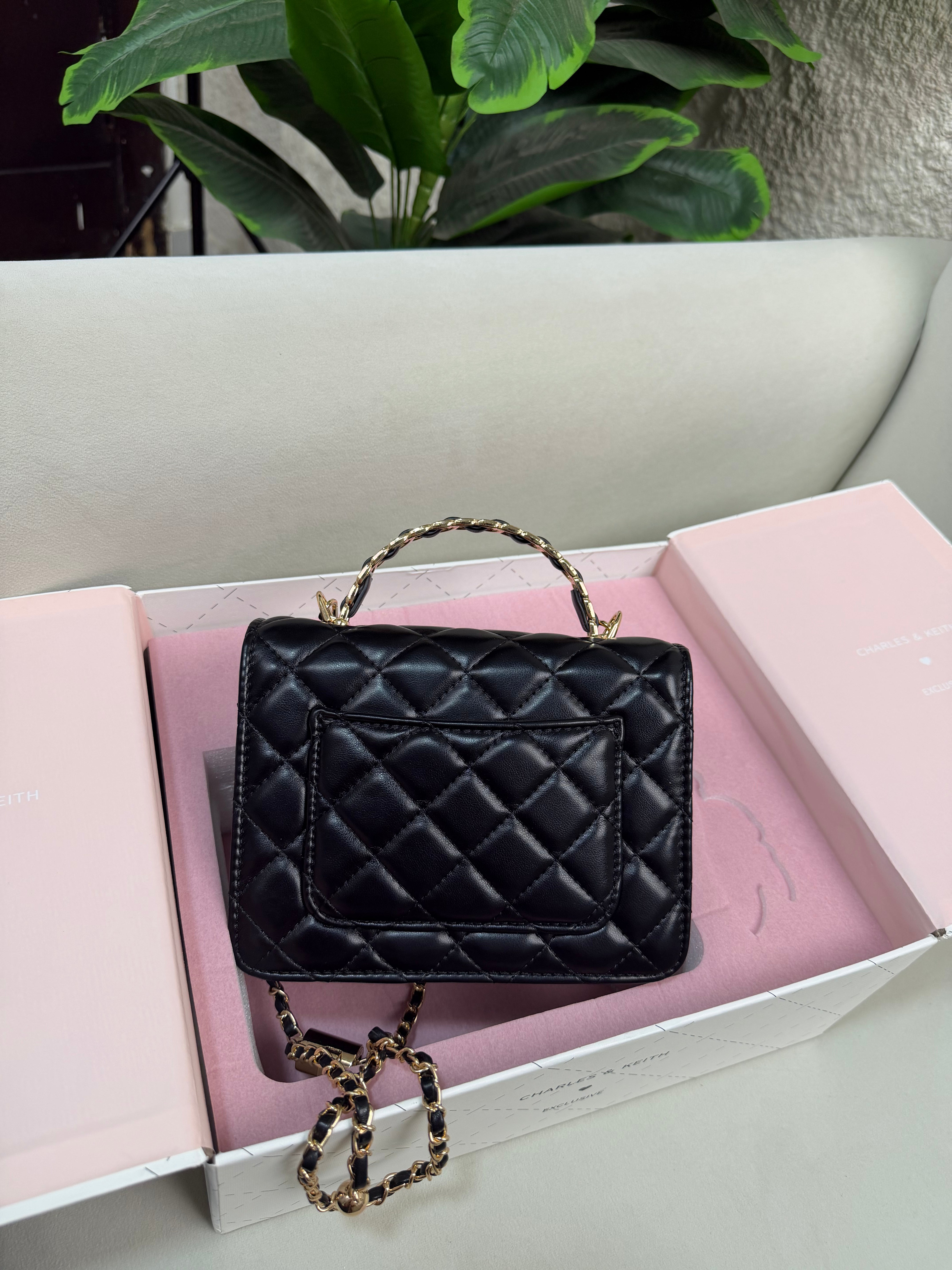 Charles & Keith Cressida Quilted Top Handle Bag - Black