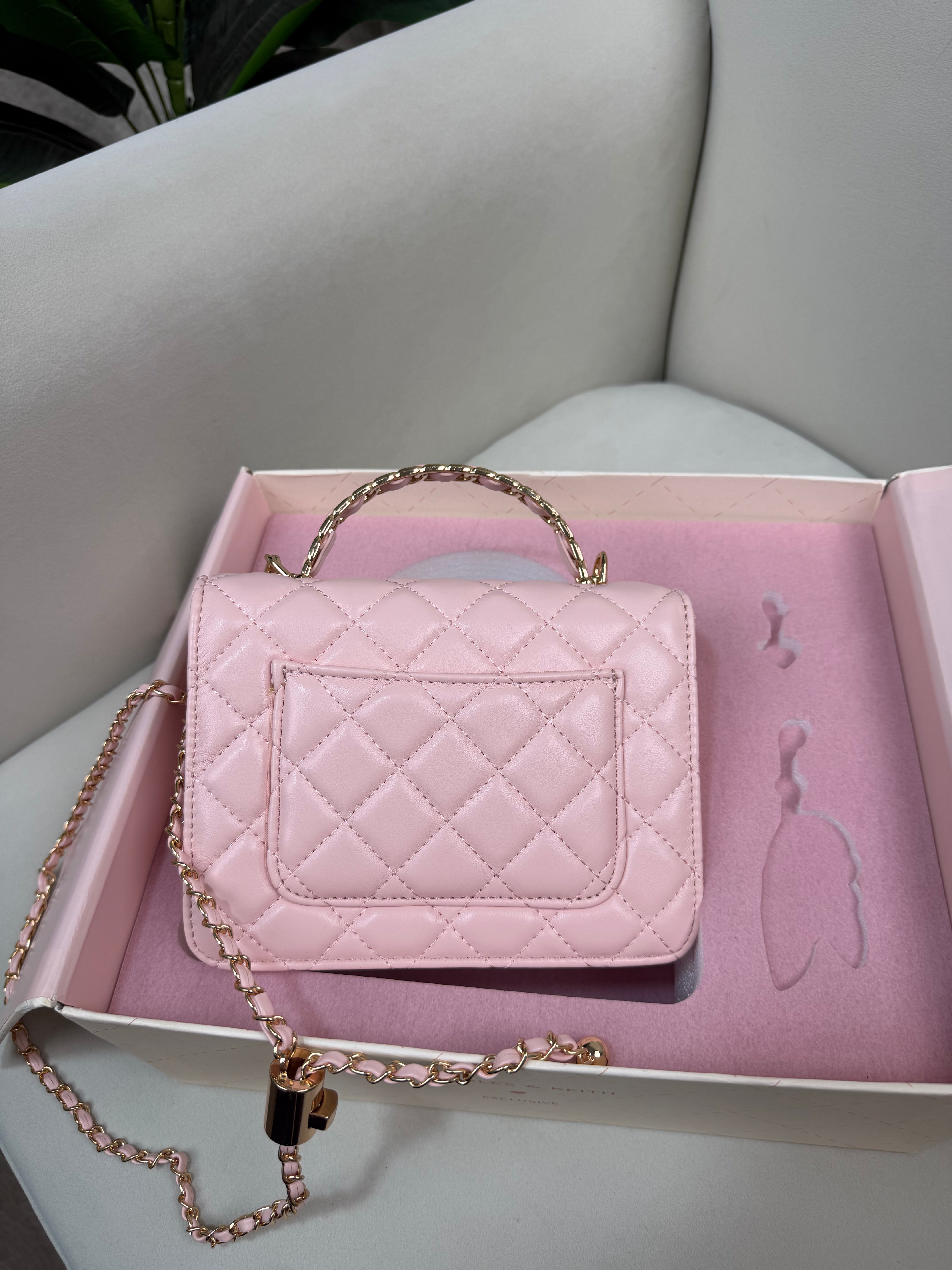 Charles & Keith Cressida Quilted Top Handle Bag - Pink