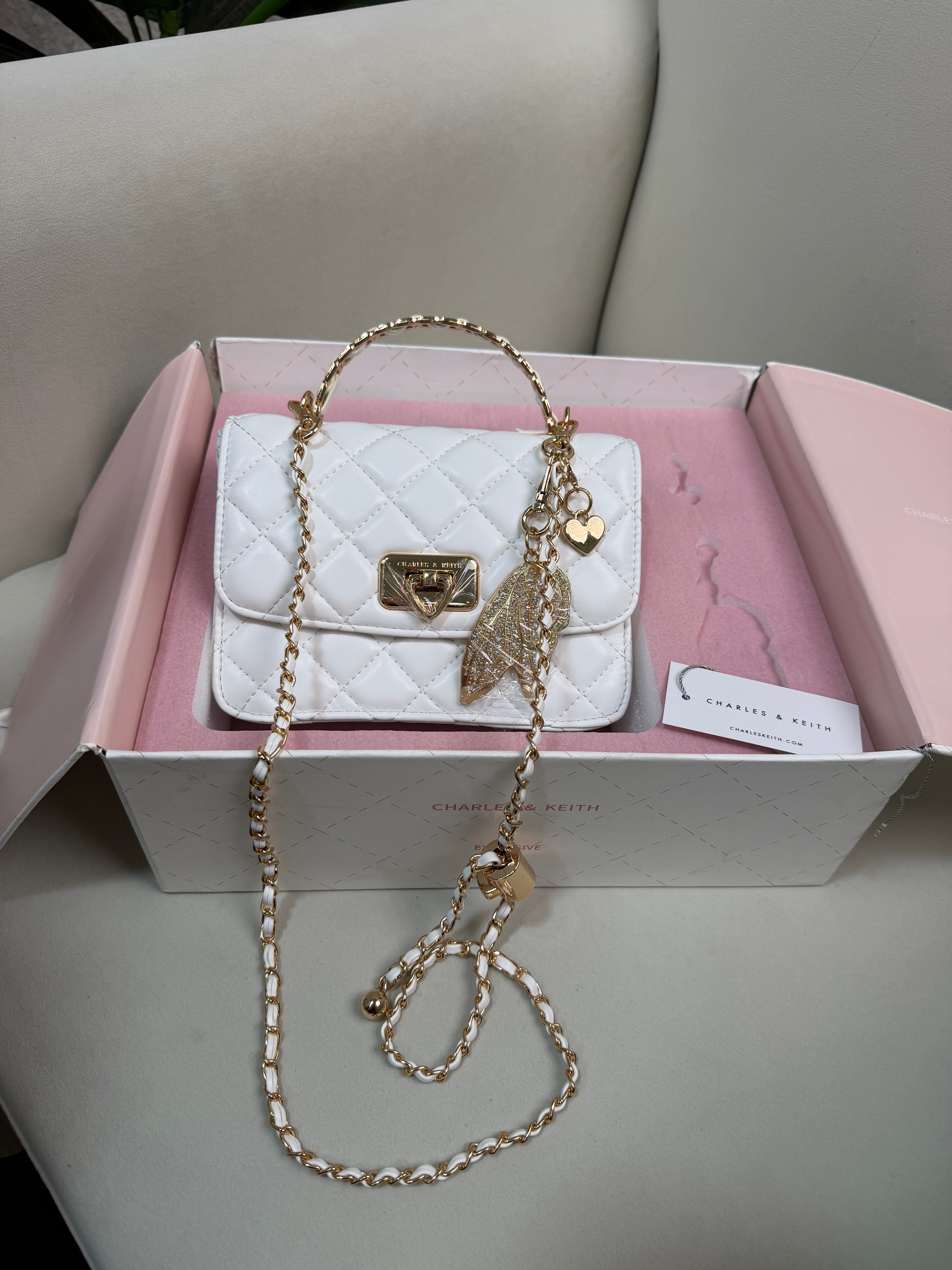 Charles & Keith Cressida Quilted Top Handle Bag - White