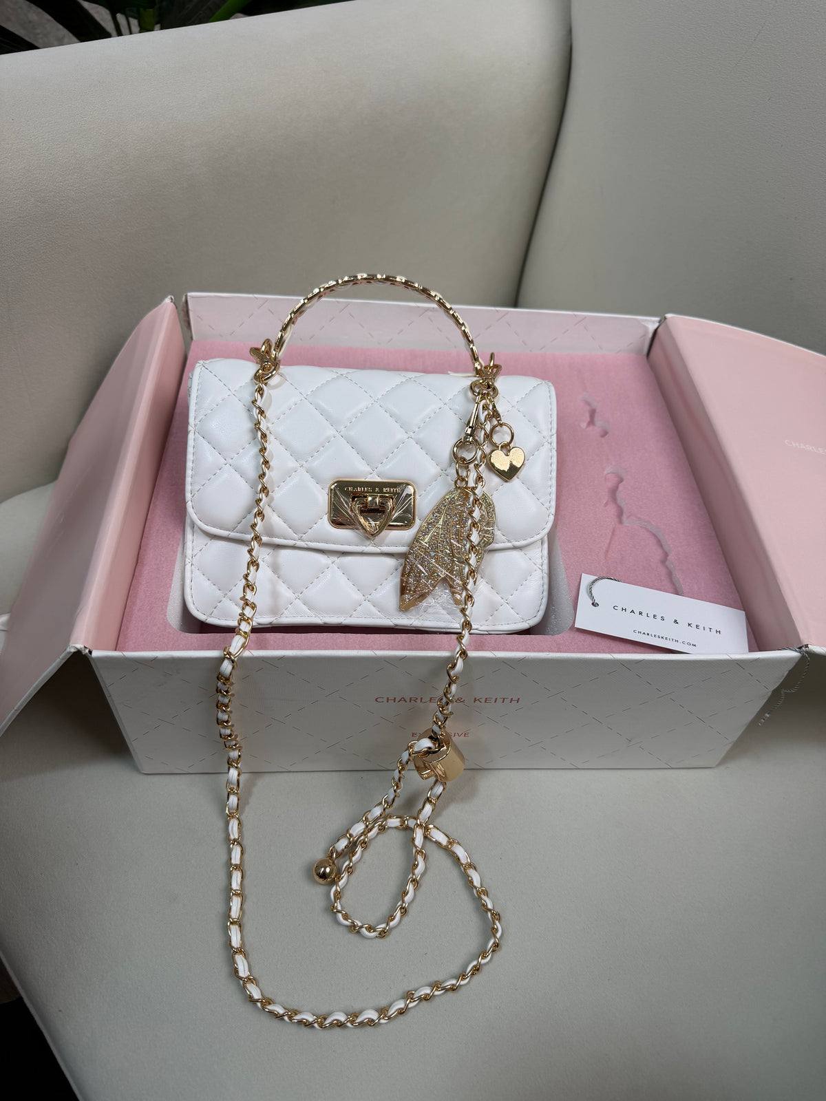 Charles & Keith Cressida Quilted Top Handle Bag - White